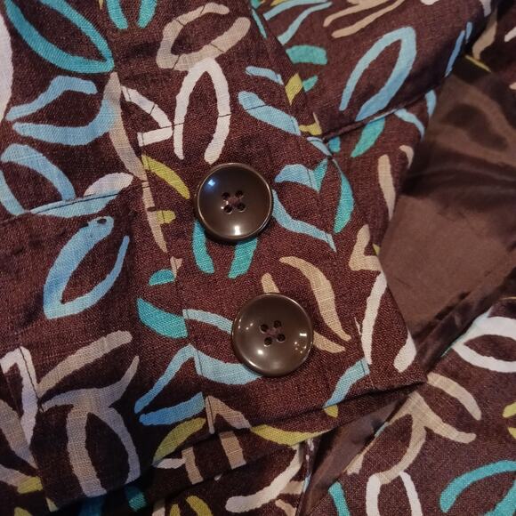 Linen open front jacket sz L petite brown blue Kim Rogers coastal grandma - Picture 3 of 6